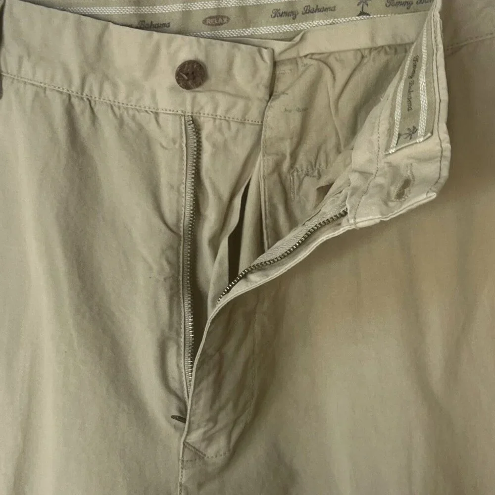Tommy Bahama Pants Mens 34 Beige Cotton Flat‎ Front Relaxed Fit